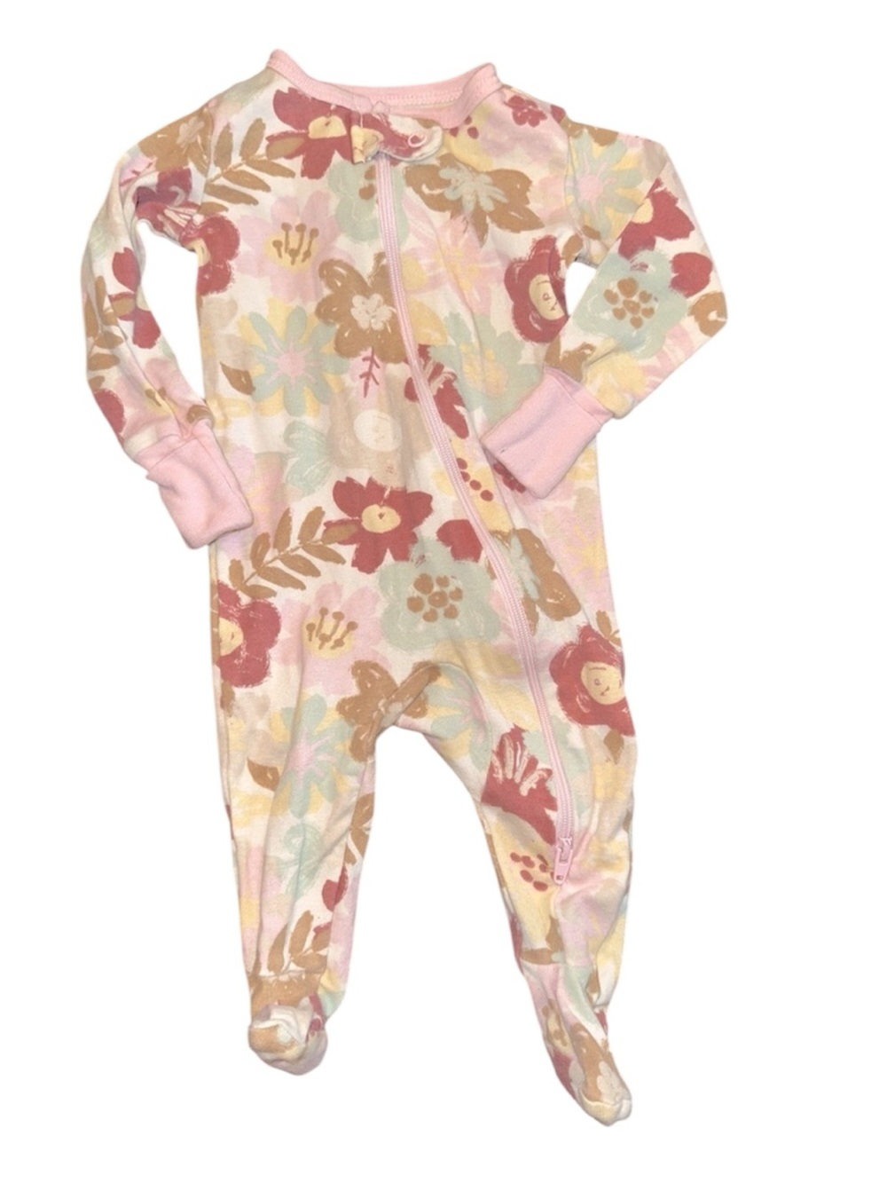 Members Mark Baby Floral Footed Zipper One-Piece  - Pink floral size 3 months